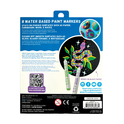 Ooly Vivid Pop 8 Opaque Water Based Acrylic Paint Markers Stationary Art and craft for kids 8yrs+
