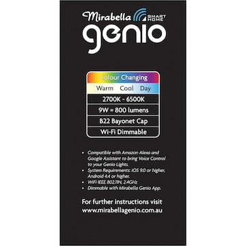 Mirabella Genio Wifi Dimmable 9W Led Gls Bayonet Cap each