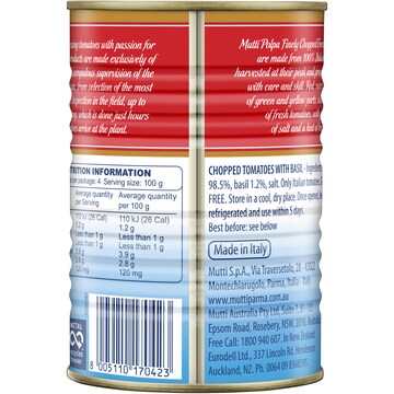 Mutti Parma Polpa Finely Chopped Tomatoes With Basil 400g