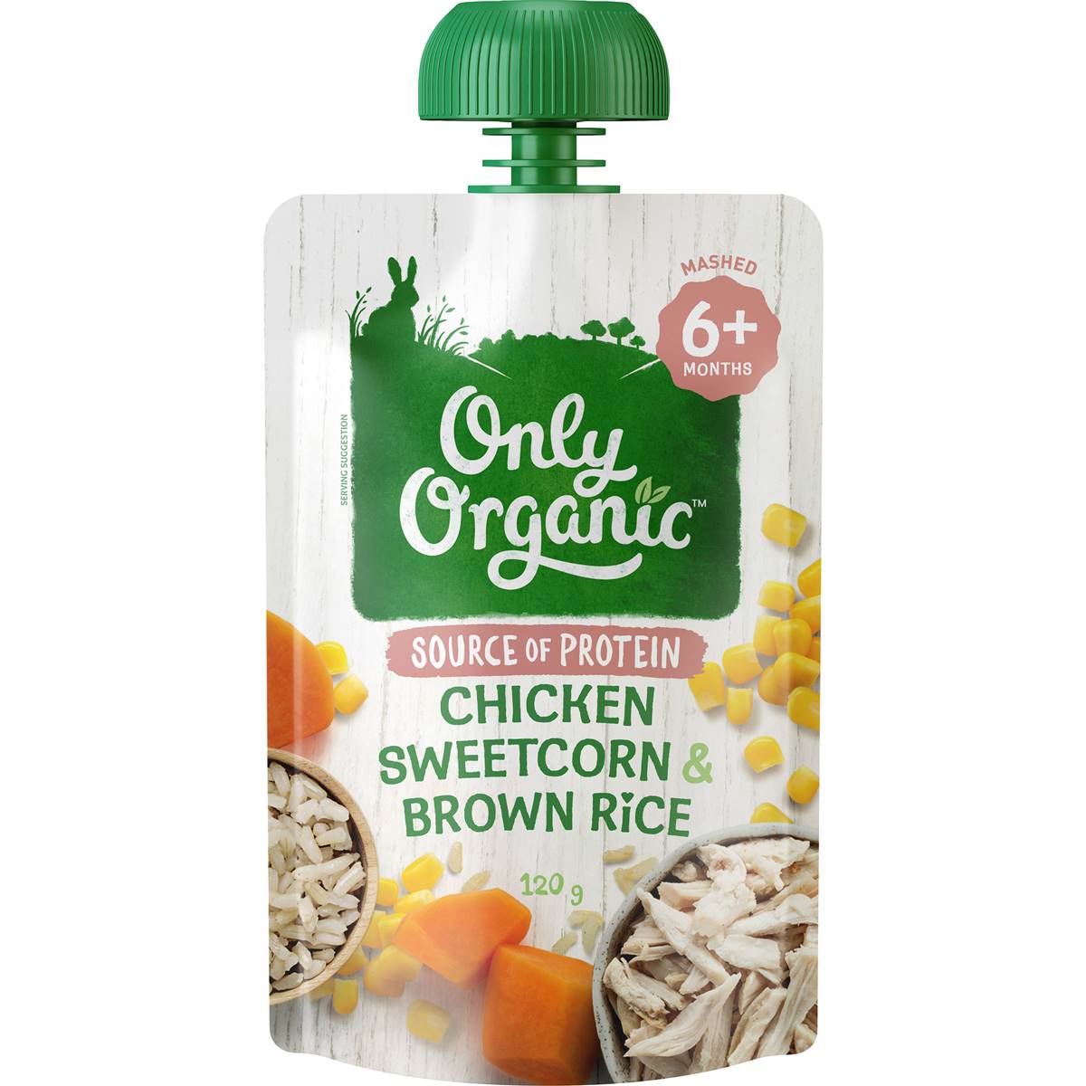 Only Organic Chicken Sweetcorn & Brown Rice 6+ Months 120g