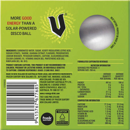 V Original Guarana Energy Drink 250mL x 4 pack