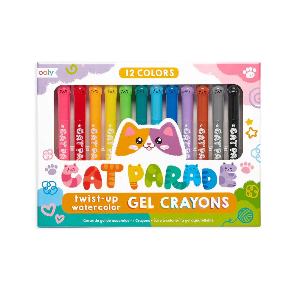 Ooly 12 Cat Parade Twist-Up Watercolour Gel Crayons Stationary Art and craft for kids 3yrs+