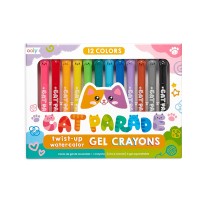 Ooly 12 Cat Parade Twist-Up Watercolour Gel Crayons Stationary Art and craft for kids 3yrs+