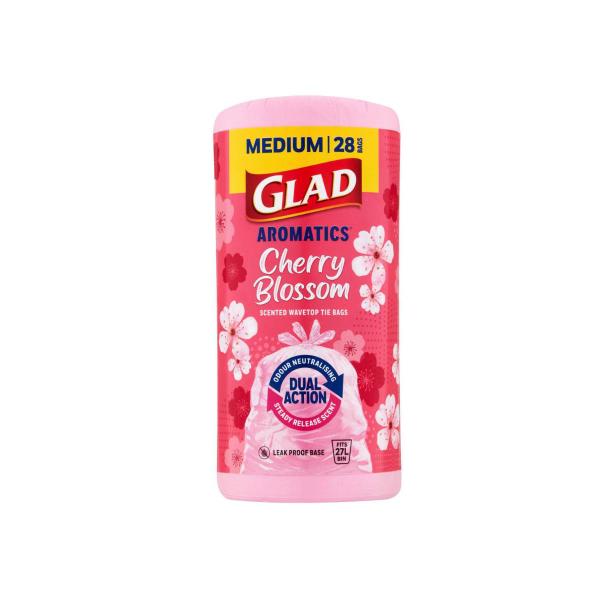GLAD AROMATICS KITCHEN TIDY BAGS CHERRY BLOSSOM MEDIUM 28 PACK