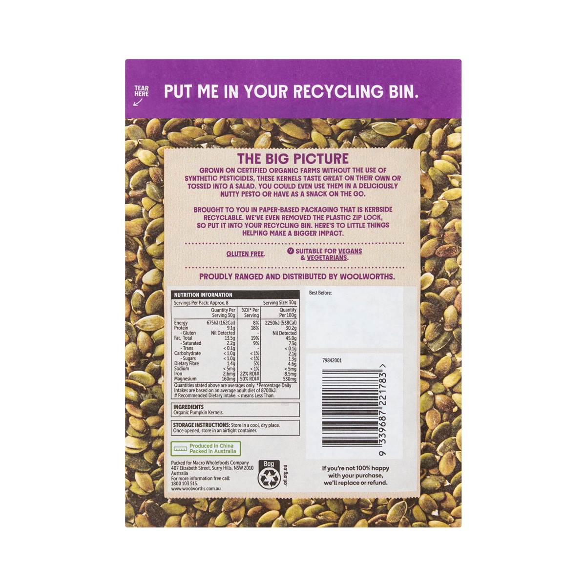 Macro Organic Natural Pumpkin Kernels 250g