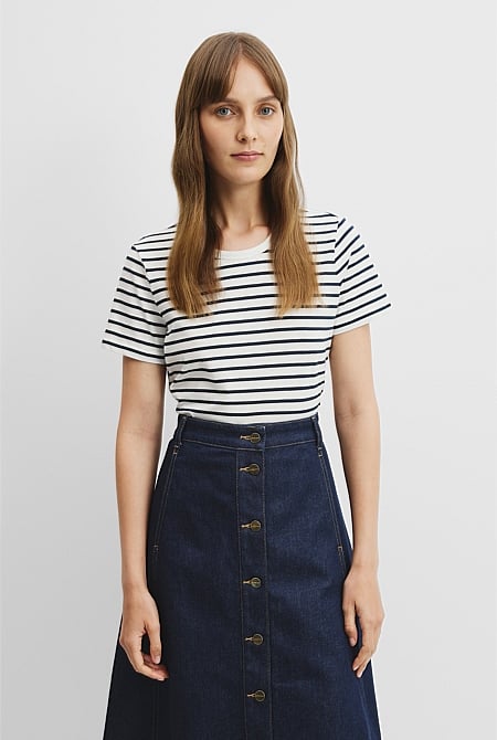 Australian Good Earth Cotton Slub Stripe T-Shirt