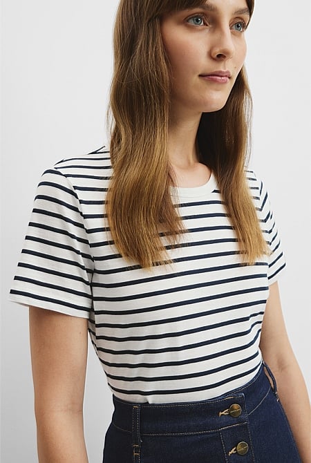 Australian Good Earth Cotton Slub Stripe T-Shirt