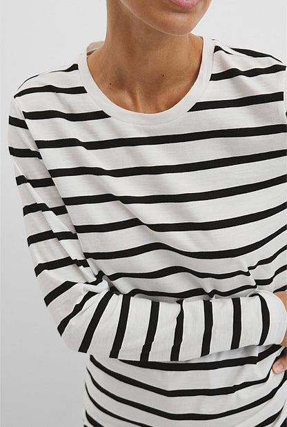 Australian Good Earth Cotton Textured Slub Stripe Long Sleeve T-Shirt.