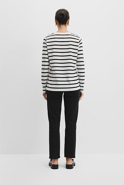 Australian Good Earth Cotton Textured Slub Stripe Long Sleeve T-Shirt.