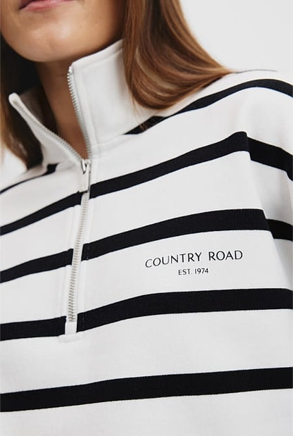 Australian Cotton Stripe Zip Collar Sweat