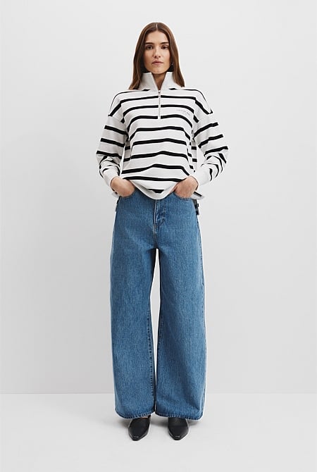Australian Cotton Stripe Zip Collar Sweat