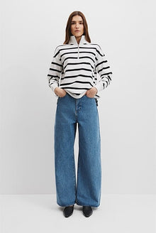 Australian Cotton Stripe Zip Collar Sweat
