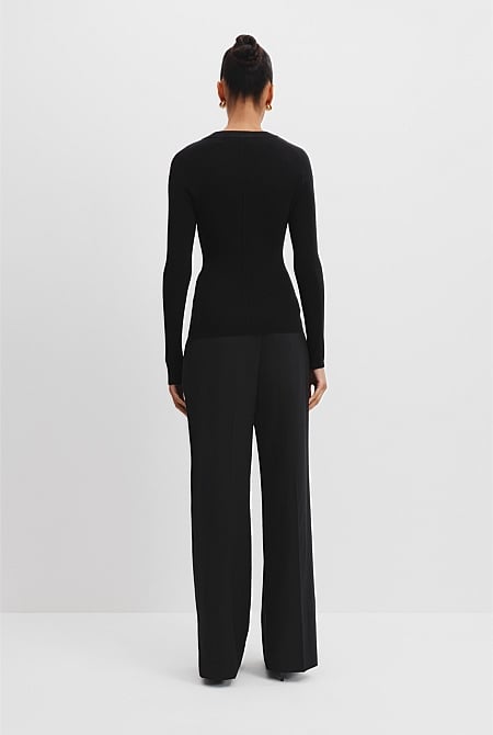 Australian Merino Wool Silk Long Sleeve Knit