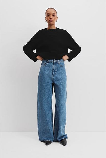 Organically Grown Cotton Blend Crop Crew Neck Knit
