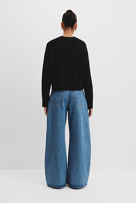 Organically Grown Cotton Blend Crop Crew Neck Knit