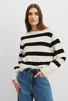Organically Grown Cotton Blend Stripe Crop Crew Neck Knit