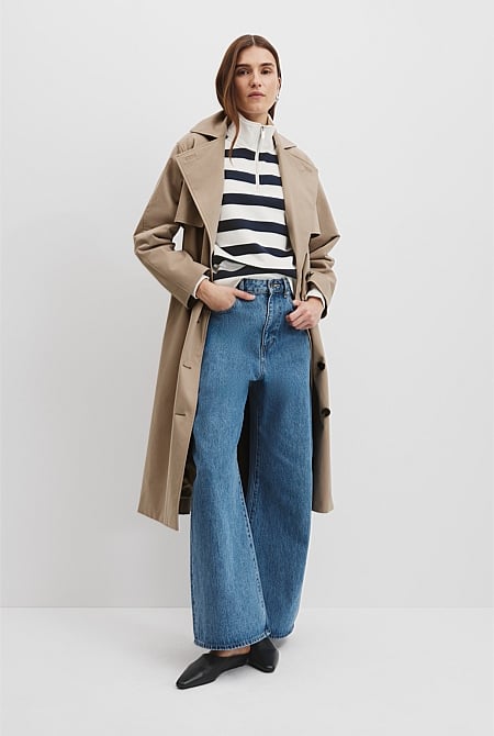 Australian Cotton Stripe Logo Neck Zip Sweat