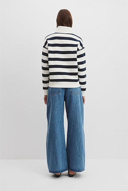 Australian Cotton Stripe Logo Neck Zip Sweat