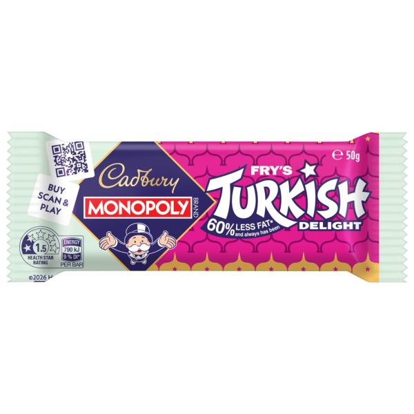 CADBURY TURKISH DELIGHT MILK CHOCOLATE BAR 50 GRAM