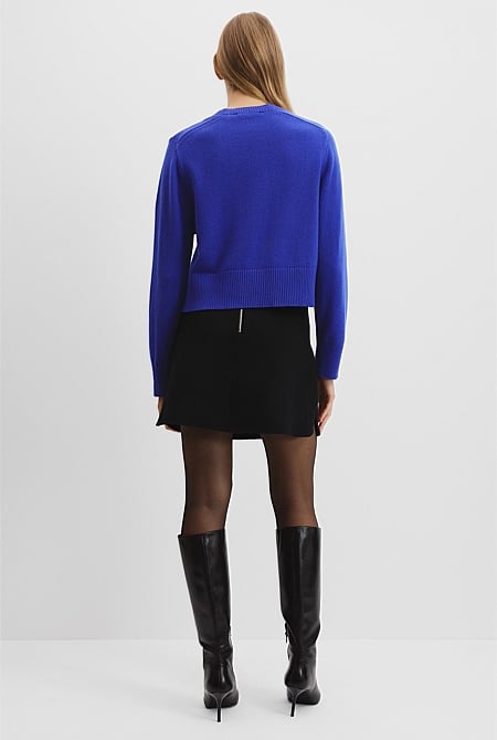 Organically Grown Cotton Blend Crop Crew Neck Knit