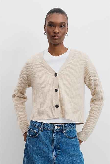 Merino Wool Rib Knit Cardigan