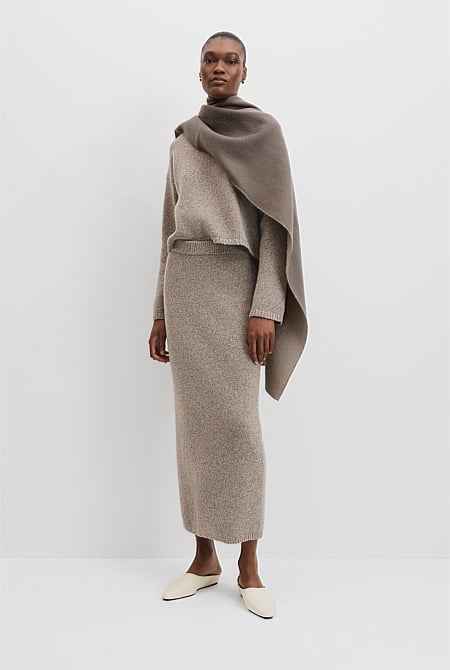Melange Knit Midi Skirt
