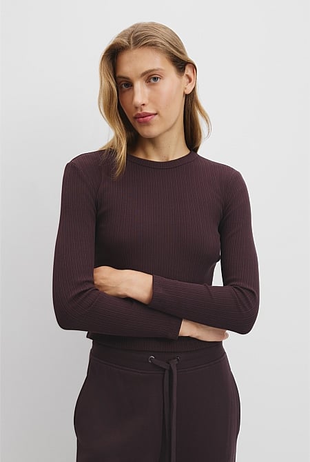 Australian Cotton Long Sleeve Fitted Rib Top
