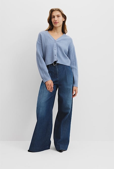 Merino Wool Rib Knit Cardigan