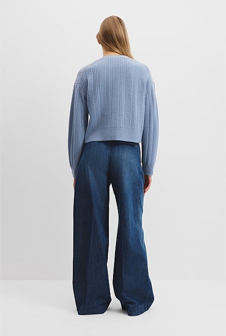 Merino Wool Rib Knit Cardigan