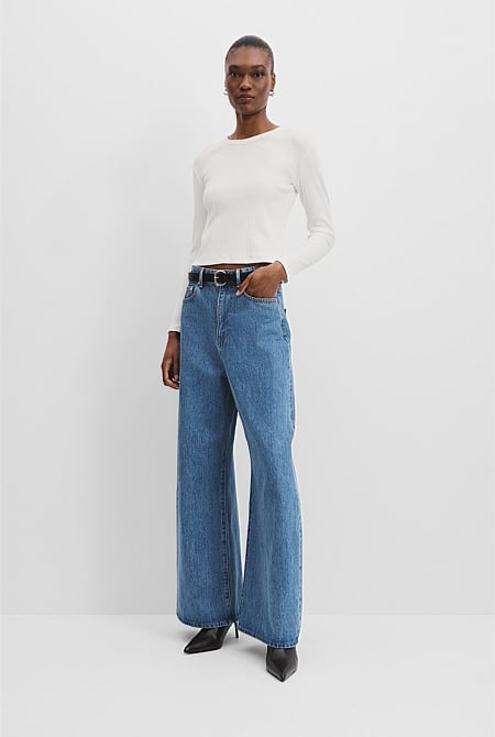 Australian Cotton Long Sleeve Fitted Rib Top