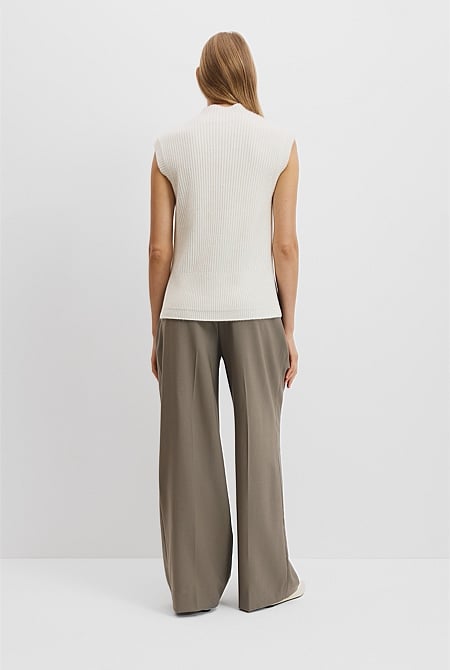 Organically Grown Cotton Blend Roll Neck Knit Vest