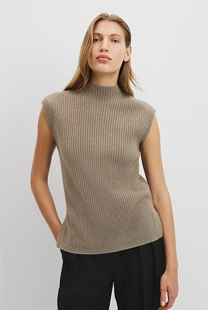 Organically Grown Cotton Blend Roll Neck Knit Vest