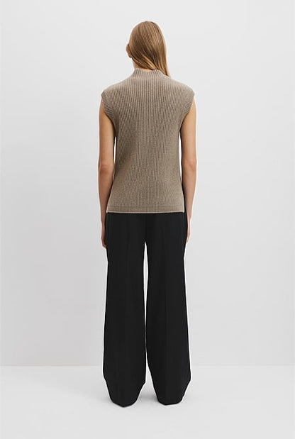 Organically Grown Cotton Blend Roll Neck Knit Vest