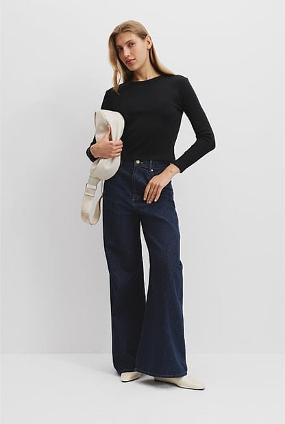 Australian Cotton Long Sleeve Fitted Rib Top