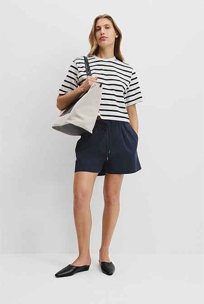 Australian Cotton Relaxed Crop Stripe T-Shirt
