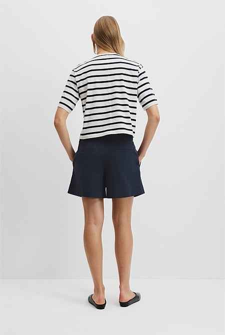 Australian Cotton Relaxed Crop Stripe T-Shirt