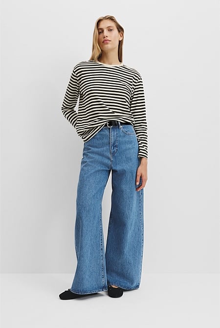 Australian Good Earth Cotton Stripe Long Sleeve Top