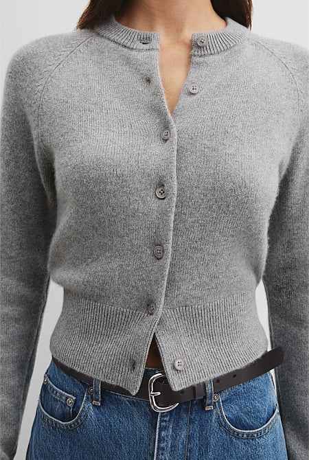 Cotton Cashmere Crew Neck Cardigan