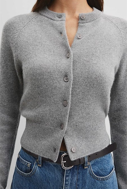 Wool Cashmere Crew Neck Cardigan