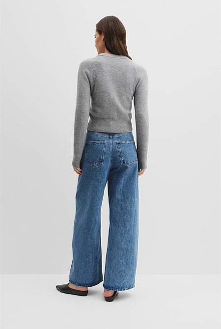 Wool Cashmere Crew Neck Cardigan