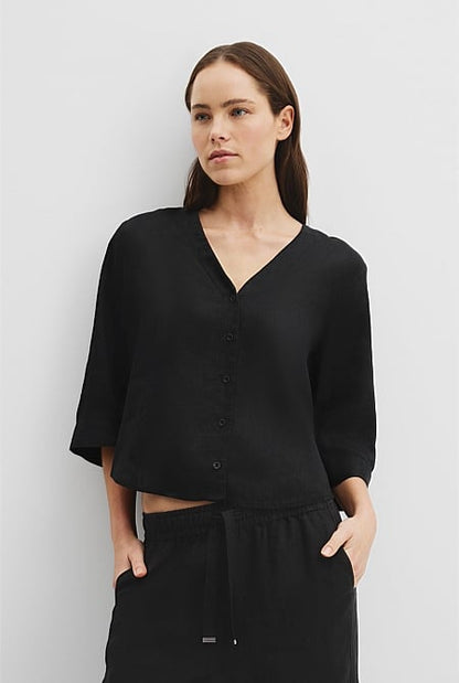 Organically Grown Cotton Crop Sleeve Linen Shirt