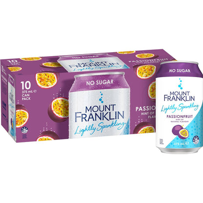 Mount Franklin Lightly Sparkling Water Pasionfruit Multipack Cans 375mL x 10 pack