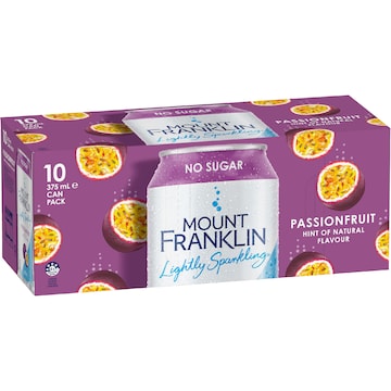 Mount Franklin Lightly Sparkling Water Pasionfruit Multipack Cans 375mL x 10 pack