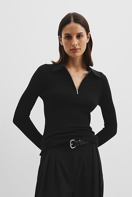 Wool Silk Collared Knit