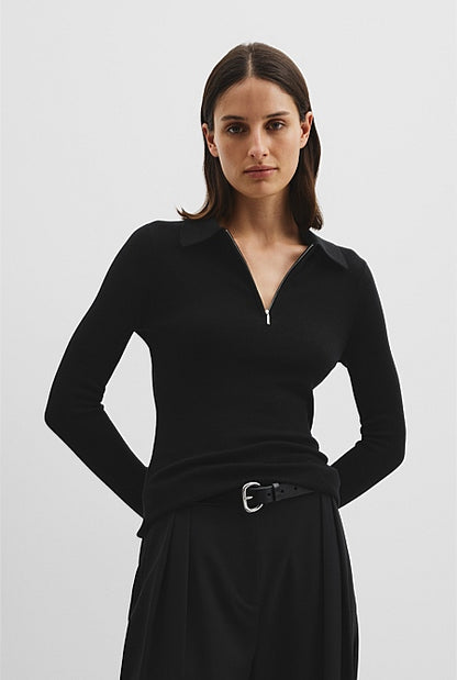 Wool Silk Collared Knit