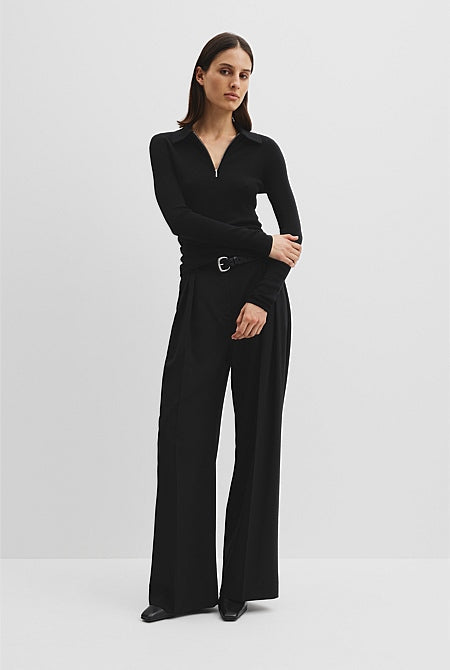 Wool Silk Collared Knit