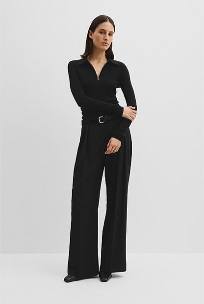 Wool Silk Collared Knit