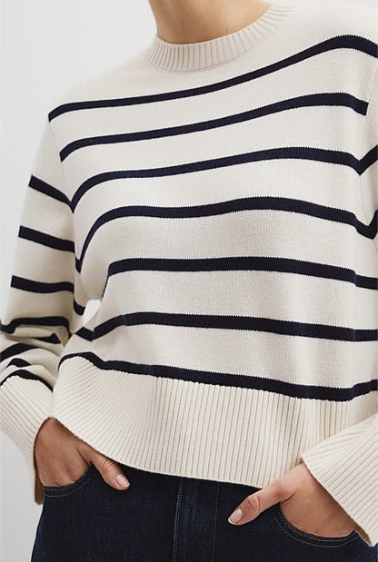 Organically Grown Cotton Blend Crop Crew Neck Knit