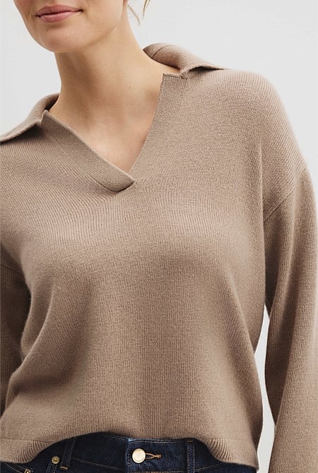 Wool Cashmere Collared Knit Sweater