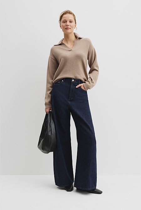 Wool Cashmere Collared Knit Sweater
